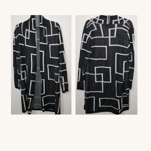 Domani Sweater Cardigan Women's Size Large Black White Lagenlook Boho